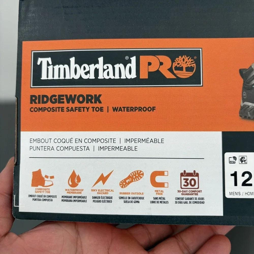 Mens Timberland PRO Ridgework Composite Safety Toe Waterproof Mid Boot Size 12